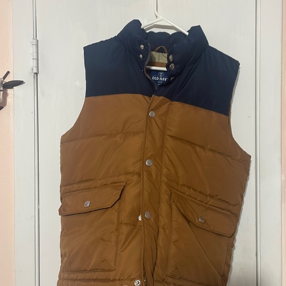 Old Navy Other - Old Navy Color Block Puffer Vest Navy Blue & Brown